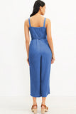 LC25214551-4-S, LC25214551-4-M, LC25214551-4-L, LC25214551-4-XL, Sky Blue Buttoned Wide Leg Belted Chambray Strappy Jumpsuit