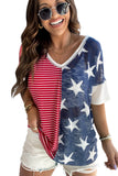 LC25120524-22-S, LC25120524-22-M, LC25120524-22-L, LC25120524-22-XL, Multicolor Stripes Stars Print Knit Short Sleeves Top