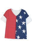 LC25120524-22-S, LC25120524-22-M, LC25120524-22-L, LC25120524-22-XL, Multicolor Stripes Stars Print Knit Short Sleeves Top