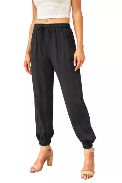 Women's Drawstring Elastic Waist Ankle Pants With Pockets