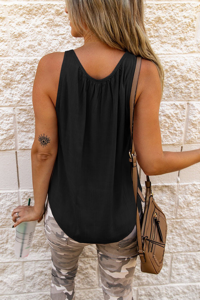 Black Hollow Out Flowy Tank Tops