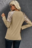 Women's Sequin Shoulder Long Sleeve Top Letter Graphic Raglan Sleeve Shirt