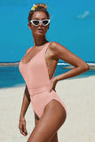 Rib Knit Scoop Neck One-piece Swimsuit with Belt