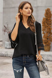 Women's Solid Loose Fit Blouse Flare Sleeve V Neck Chiffon Shirt