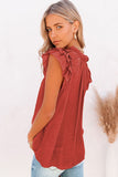 Women's Plaid V Neck Blouse Tiered Ruffled Sleeves Drawstring Top
