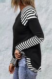 Women's Striped Raglan Long Sleeve Shirt Patchwork Printed Round Neck Top