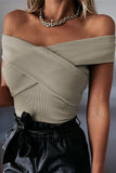 Women's Sexy Rib Knit Crop Top Criss Cross Off Shoulder Top