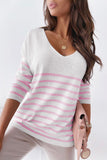 Striped V Neck Long Sleeve Sweater for Women