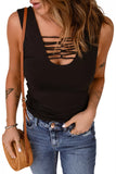 Lace up Plung Neck Solid Tank Top