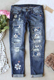 Women's Patchwork Distressed Low Waist Jeans