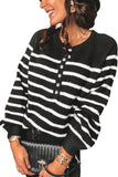 Striped Balloon Sleeves Knit Sweater Henley Top