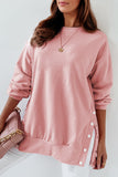 Pink Crew Neck Sweatshirt with Side Button Slits