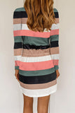 Long Sleeve Colorblock Drawstring Waist Dress with Pockets