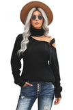 Shoulder Cut Out Sweater Top Turtleneck Sweater