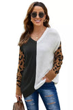 Leopard Print Color Block Loose Fit Pulllover Tops