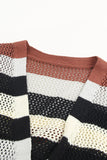 Color Block Striped Hollow Knit Long Cardigan