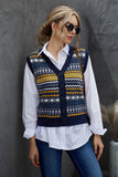 Geometric Print Button Up Sweater Vest Womens