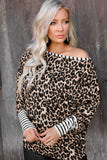 Women's Leopard Striped Splicing Long Sleeve Top Casual Oversized Shirt