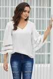 Women's Solid Loose Fit Blouse Flare Sleeve V Neck Chiffon Shirt