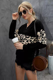Leopard Colorblock V Neck Knit Sweater