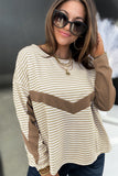 Women's Apricot Long Sleeve Top Striped Patchwork Shirt