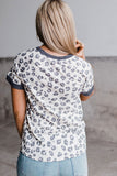 Women's Leopard Print Casual Tee Crew Neck Color Block Short Sleeve Shirt