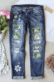 Women's Patchwork Distressed Low Waist Jeans