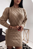 Long Sleeve High Crew Neck Cable Knit Jumper Dresses
