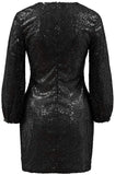 Puff Sleeve Glitter Bodycon Mini Party Dress Black