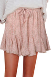 Drawstring Elastic Waist Mini Skirt Floral Ruffle Hem Dress