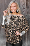 Women's Leopard Striped Splicing Long Sleeve Top Casual Oversized Shirt