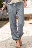 Women's Drawstring Elastic Waist Ankle Pants With Pockets