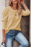Women's Solid Color Textured Knit Top Puffy Sleeve Slim Fit Pullover