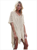 Vintage Crochet Swimsuit Cover Up Hollow Out Beach Dresses with Side Split