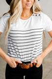 Women's Striped Short Sleeve Top Round Neck Button-shoulder T Shirt