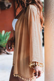 Women's Apricot Crochet Pattern Swimsuit Cover Up Tassel Beach Cover up