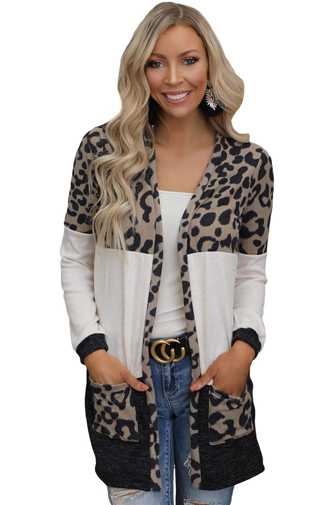 Leopard Open Front Sweater with Pockets
