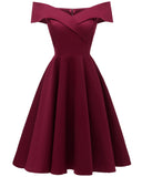Women's Solid Off Shoulder Empire Waist Satin Ball Gowns Cocktail Dresses