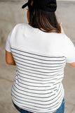 Women's Striped Short Sleeve Top Round Neck Button-shoulder T Shirt