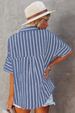 Women's Short Sleeve Striped Blouse With Pocket
