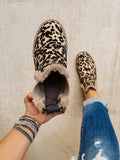 Women's Leopard Casual Outdoor Flat Boots Zip Up Fleece Linning Chelsea Boots