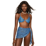 Three Piece Leopard Print Bathing Suits with Sarong Cover Up