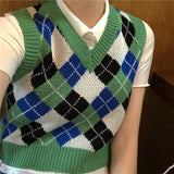 Argyle Sweater Vest Womens V Neck Tank Sweater