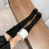 Women's Lamb Wool and Fleece Slim Round Toe Knee High Boots