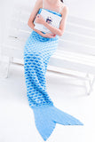 Easeful Stylish Scale Printed Mermaid Tail Blanket Light Blue