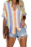 Summer Casual Loose Batwing Sleeve Striped Button Blouse
