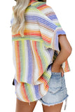 Summer Casual Loose Batwing Sleeve Striped Button Blouse
