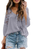 Women'S Solid Bell Sleeve V Neck Floral Lace Blouse