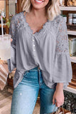Women'S Solid Bell Sleeve V Neck Floral Lace Blouse