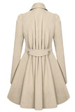 Womens Double-breasted Pleated Slimming Trench Coat Beige White